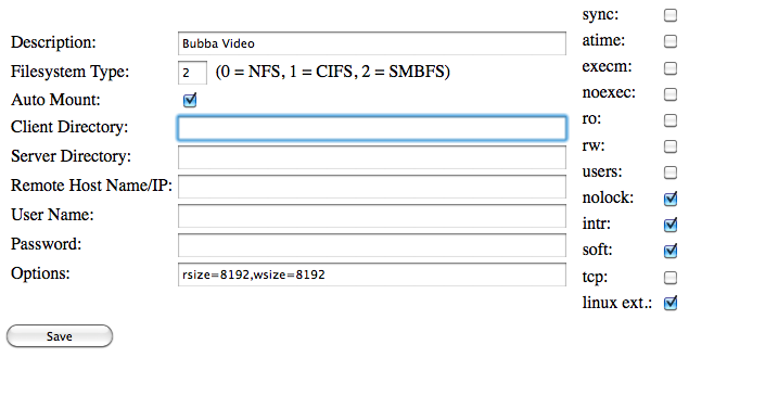 Mount configuration fields